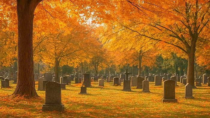 kyrkogård på hösten