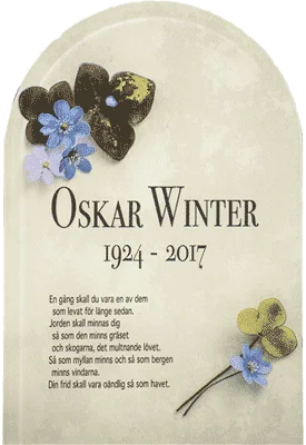 Gravsten som har den traditionella formen med rundad radie